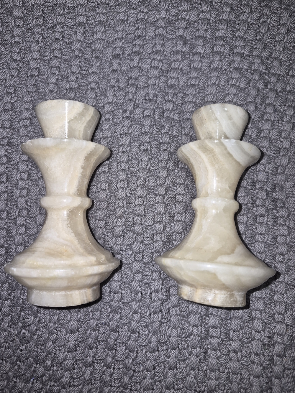 Neutral Stone Marble Candle Holders - Pair
